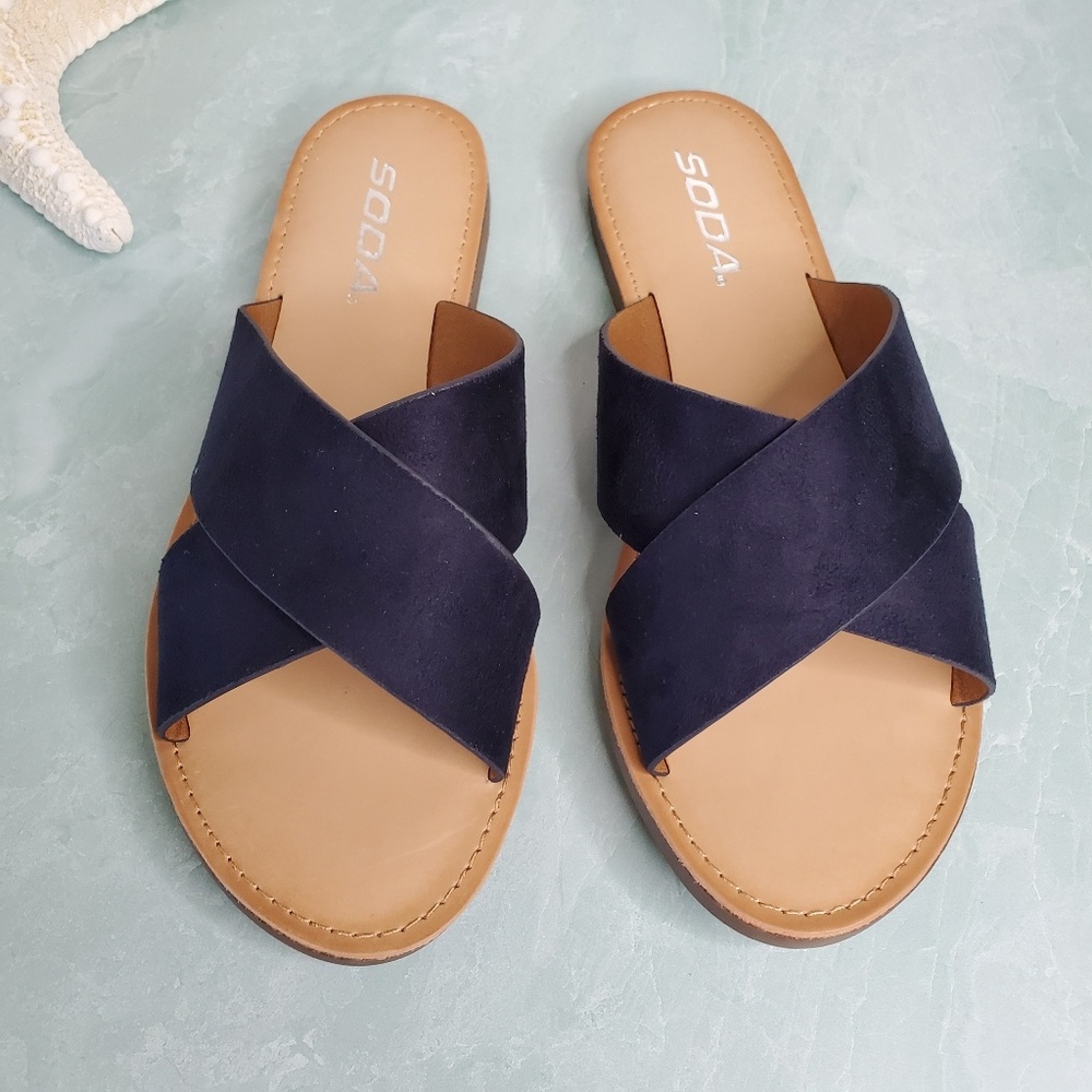 NEW Soda Navy Blue Criss Cross Sandal - Picture 7 of 8